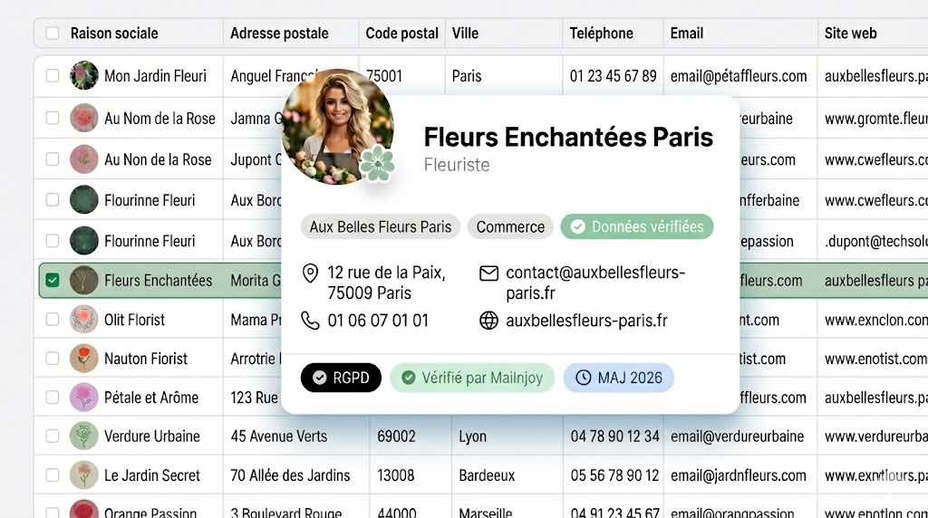 Aperçu d’un fichier de prospection B2B (tableau)